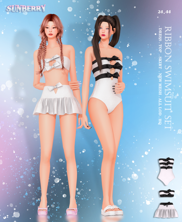 Alpha [SUNBERRY]Ribbon Swimsuit SET by simsfinds - The Sims 4 Custom Content