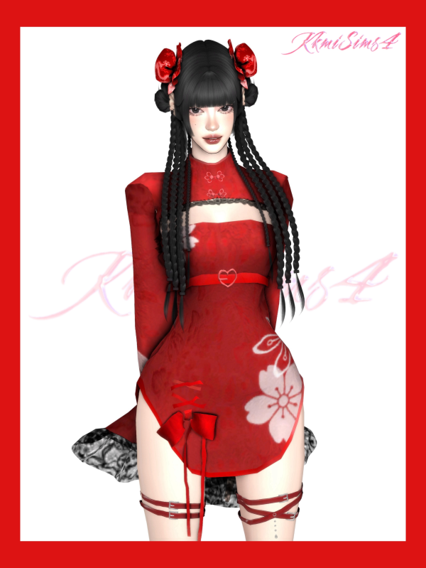 Alpha Chinese style lace improved cheongsam by simsfinds - The Sims 4 Custom Content