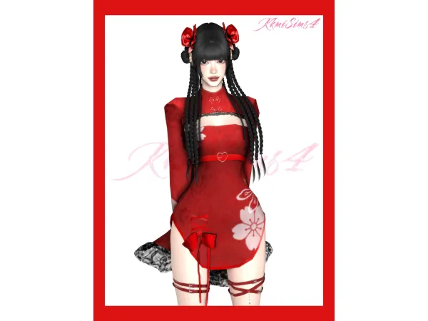 Chinese style lace improved cheongsam by KkmiSims4