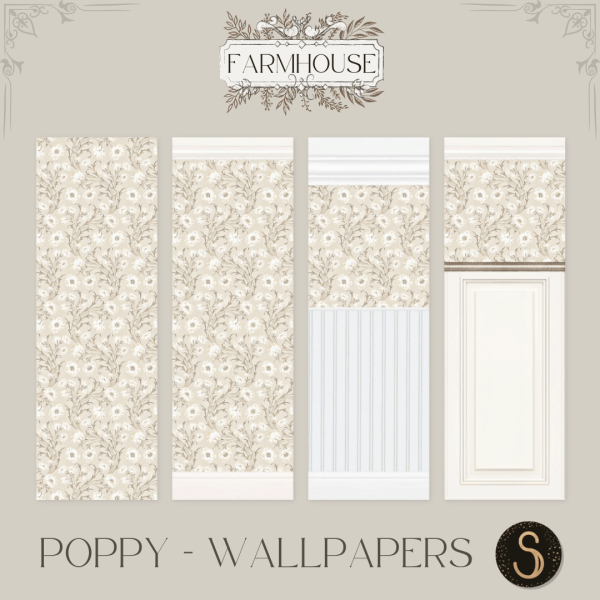 Alpha Farmhouse 2024 Poppy Wallpapers by simsfinds - The Sims 4 Custom Content