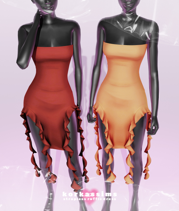 Mix strapless ruffle dress by simsfinds - The Sims 4 Custom Content