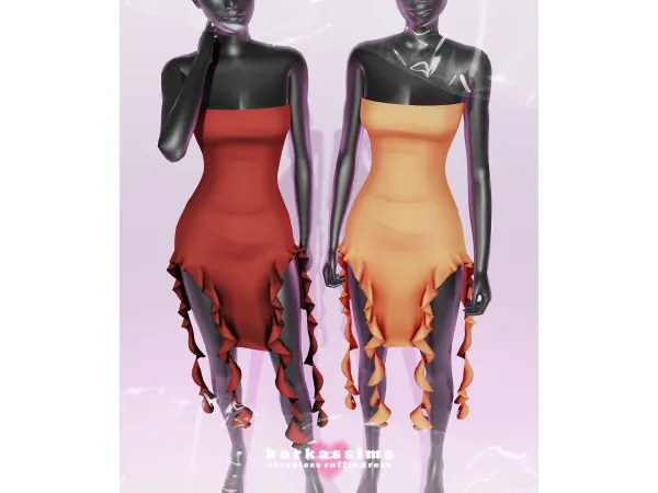 Mix strapless ruffle dress by korkassims - The Sims 4 Custom Content