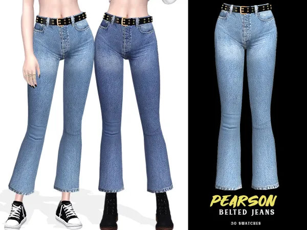 Alpha Pearson Belted Jeans - The Sims 4 Custom Content
