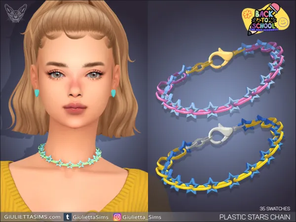 Mix Back To School Plastic Stars Chain Necklace For Kids and Adults by giuliettasims - The Sims 4 Custom Content