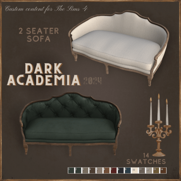 Alpha Dark Academia 2024 2 seater sofa by simsfinds - The Sims 4 Custom Content