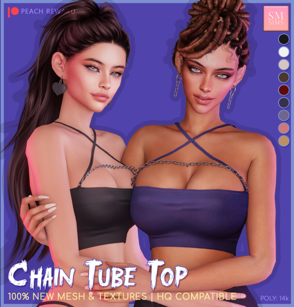 Alpha PEACH Chain Tube Top by smsims - The Sims 4 Custom Content