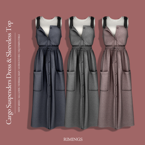 Alpha [RIMINGS] Cargo Suspenders Dress Sleeveless Top by simsfinds - The Sims 4 Custom Content