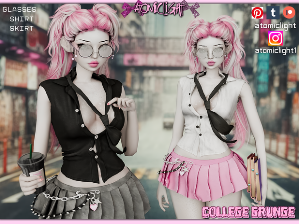 Mix College Grunge Outfit and Glasses by atomiclight - The Sims 4 Custom Content