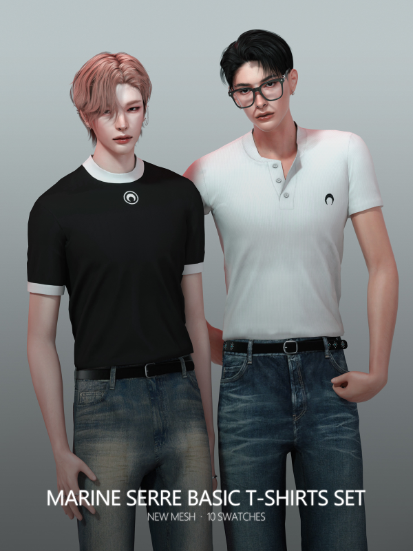 Alpha [RONA] Marine Serre Basic T Shirts Set by simsfinds - The Sims 4 custom content