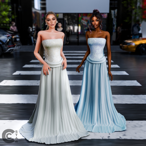 Alpha Ariana Grande's Bustier Dress with Pleated Silk Skirt from Met Gala 2024 by cool_content_star - The Sims 4 Custom Content
