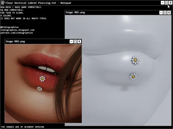 Alpha Fleur Vertical Labret Piercing by simtographies - The Sims 4 Custom Content