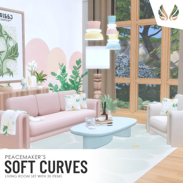 Maxis Match Soft Curves Living Room Set by simsfinds - The Sims 4 Custom Content