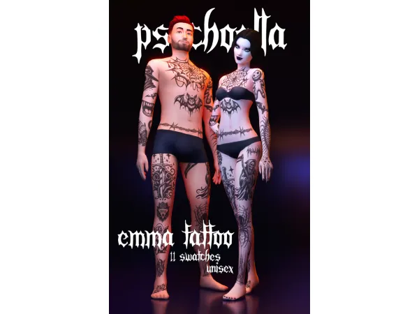 Mix Emma Fullbody Tattoo by psychoella - The Sims 4 Custom Content