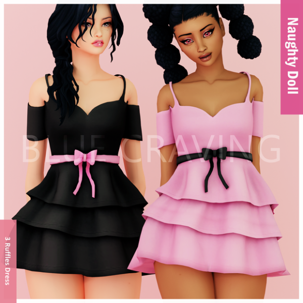 Maxis Match Blue Craving Triple Ruffles Dress by bluecraving - The Sims 4 Custom Content