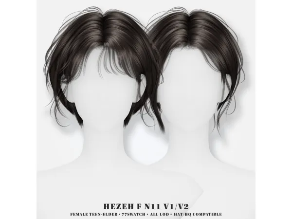 Alpha [Hezeh]FHair_No11 V1V2 - The Sims 4 Custom Content