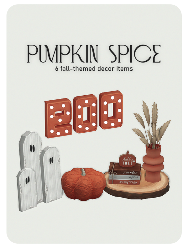 Maxis Match pumpkin spice 6 fall themed decor items by simsfinds - The Sims 4 Custom Content
