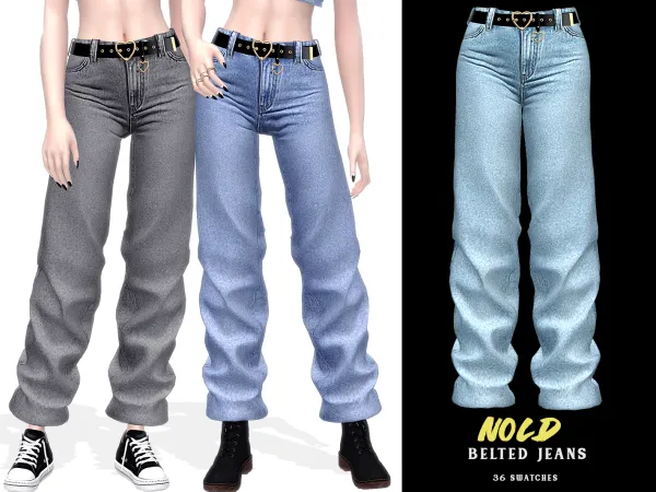 Alpha Nold Belted Jeans by grafity-cc - The Sims 4 Custom Content