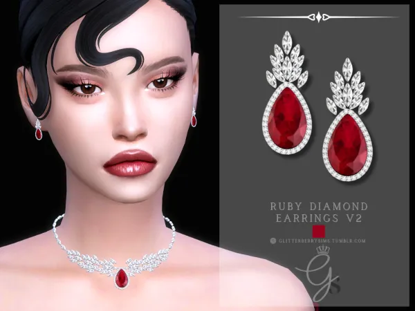 Alpha Ruby Diamond Earrings 2 by simsfinds - The Sims 4 Custom Content
