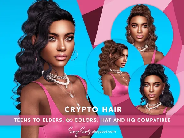 Alpha SONYASIMS CRYPTO HAIR by simsfinds - The Sims 4 Custom Content