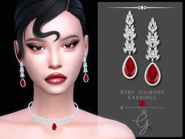 Alpha Ruby Diamond Earrings by Glitterberry Sims - The Sims 4 Custom Content