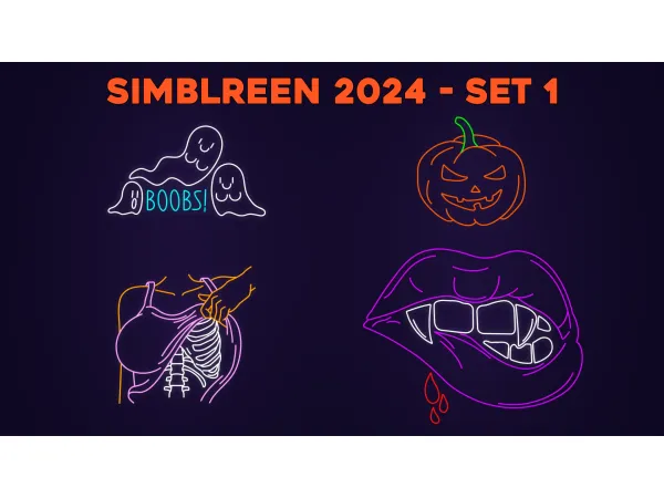 Mix Neon Simlreen 2024 Set Week 1 by simsfinds - The Sims 4 Custom Content