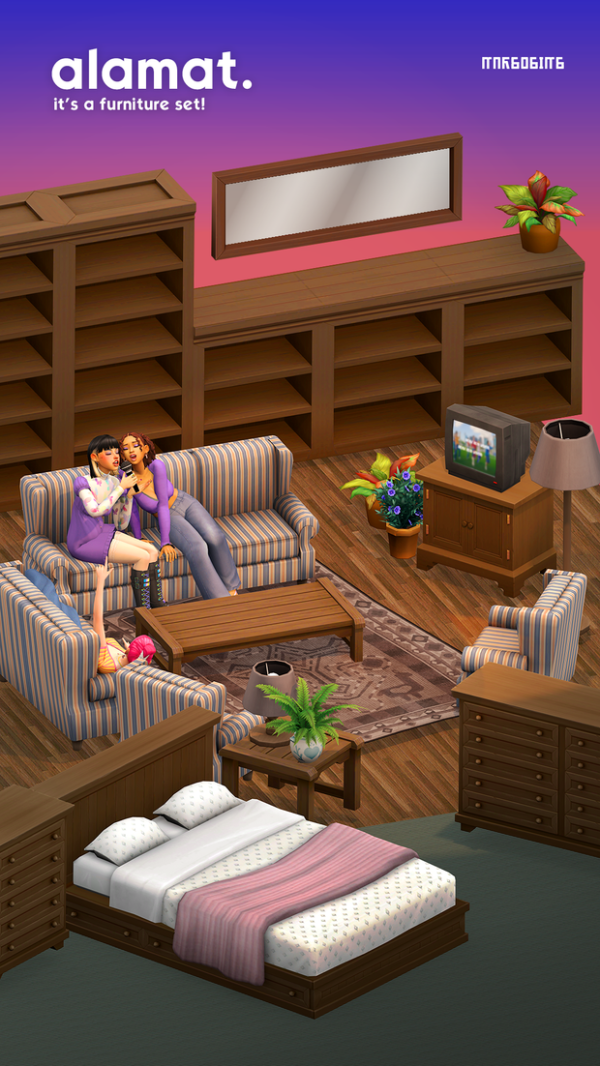 Maxis Match alamat furniture set by simsfinds - The Sims 4 Custom Content