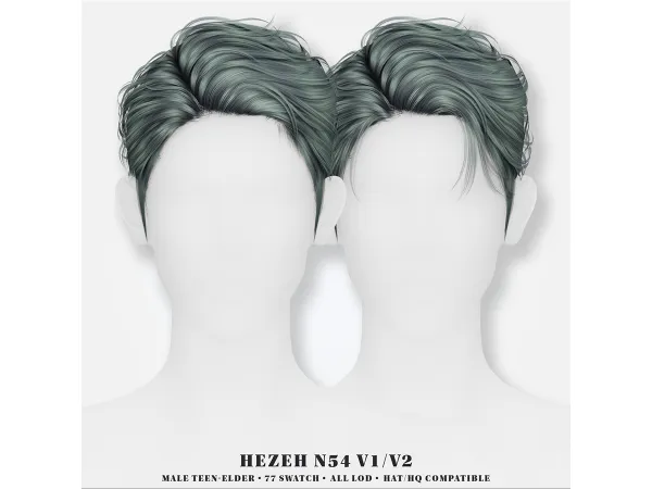 Alpha [Hezeh]Hair_No54 V1 V2 - The Sims 4 Custom Content