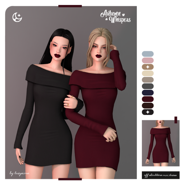 Maxis Match Off Shoulders Mini Dress Autumn Whispers Collection by luxysims - The Sims 4 Custom Content