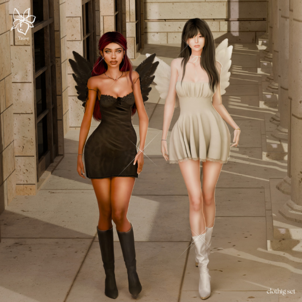 Alpha FALLEN ANGELS HALLOWEEN CLOTHING SET by simsfinds - The Sims 4 Custom Content