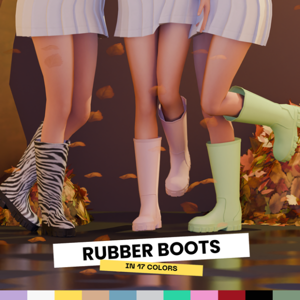 Maxis Match Stylish Rubber Boots in a 17 color set by simsfinds - The Sims 4 Custom Content