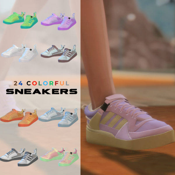 Mix Female Male Sneakers in a 24 color set by simsfinds - The Sims 4 Custom Content