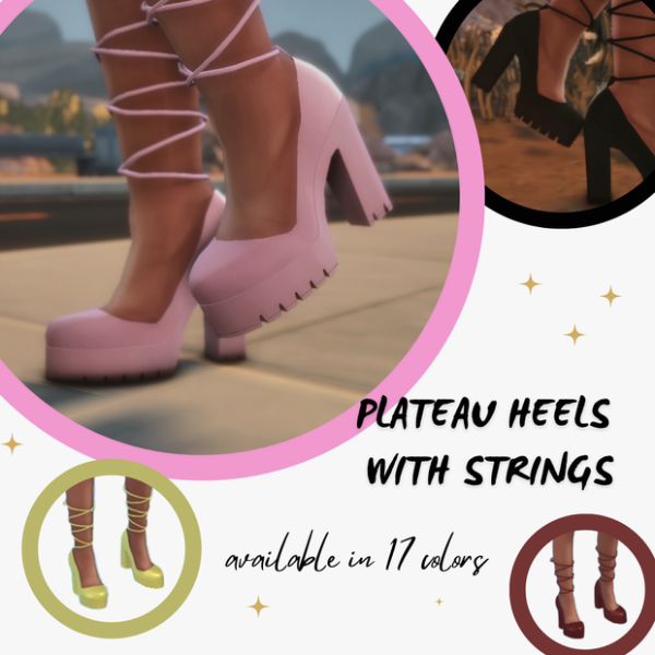 Alpha Plateau Heels With Strings in a 17 color set by simsfinds - The Sims 4 Custom Content