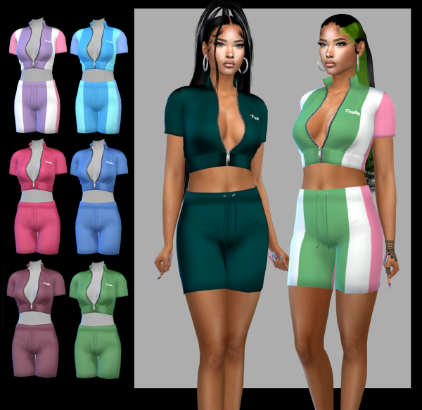 Alpha short sleeve zip top and shorts by fusionstylesims4 - The Sims 4 Custom Content
