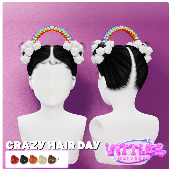 Alpha Crazy Hair Day Rainbow infant Toddler Child Hair by simsfinds - The Sims 4 Custom Content