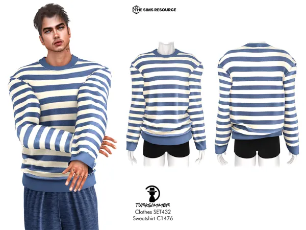 Alpha CLOTHES SET432 Sweatshirt C1476 and Sweatpants C1477 by turksimmer - The Sims 4 Custom Content