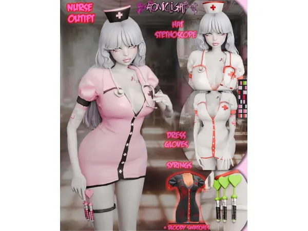 Nurse Outfit - dress, hat and accessories by Atomiclight