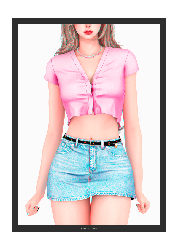 Alpha Meow Top Denim Skirt Belt Color Swatches by plbsims - The Sims 4 Custom Content