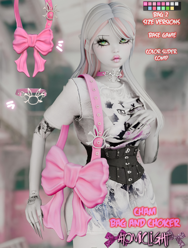 Mix Cham _ bow bag and choker by Atomiclight - The Sims 4 Custom Content