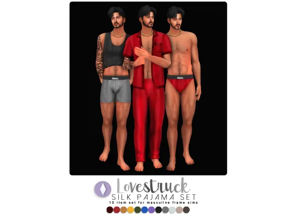 Maxis Match Lovestruck Silk Pajama Set by nucrests - The Sims 4 Custom Content