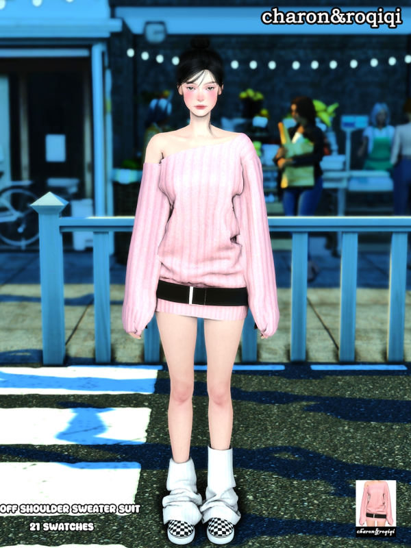 Maxis Match off shoulder sweater suit by simsfinds - The Sims 4 Custom Content