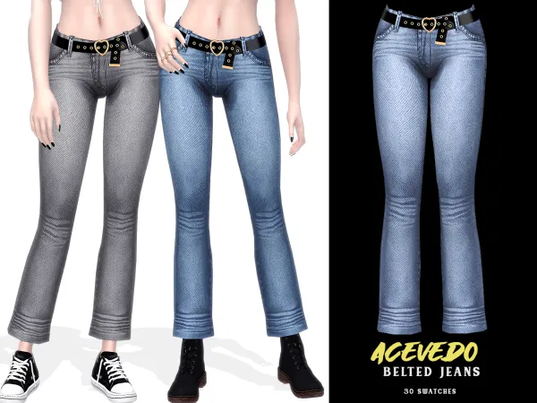 Alpha Acevedo Belted Jeans by grafity-cc - The Sims 4 Custom Content