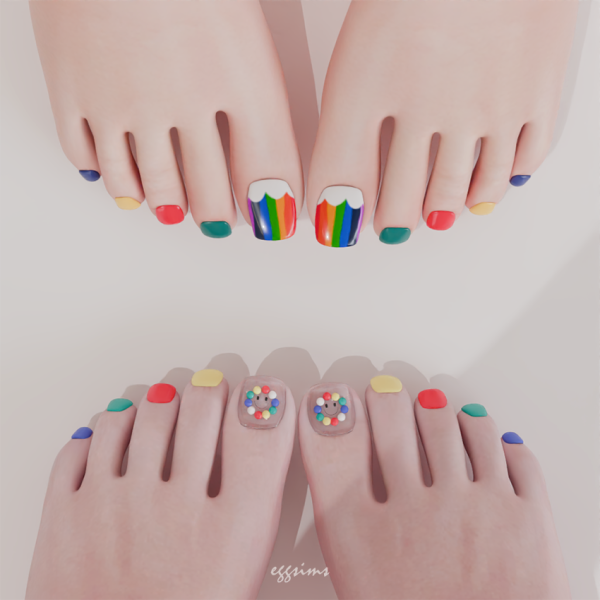 Mix [EGGSIMS] Rainbow Dream Toenail Set by simsfinds - The Sims 4 Custom Content