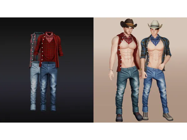Alpha Sexy CowBoy Set by Beto - The Sims 4 Custom Content