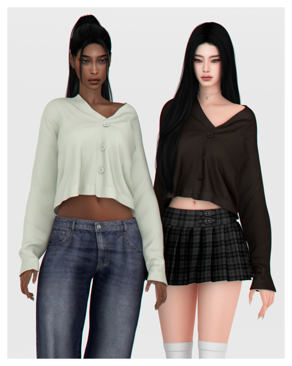 Alpha Off Shoulder Knitted Cardigan by simsfinds - The Sims 4 Custom Content