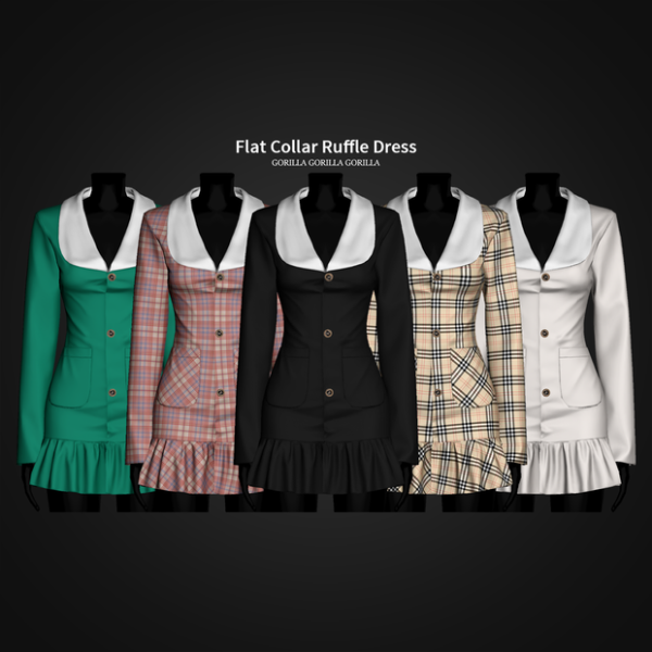 Alpha Flat Collar Ruffle Dress by simsfinds - The Sims 4 Custom Content