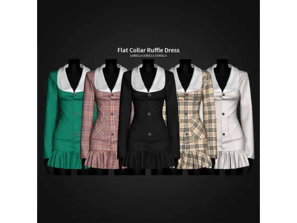 Alpha Flat Collar Ruffle Dress by Gorillax3 - The Sims 4 Custom Content