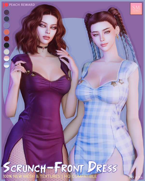 Alpha PEACH Scrunch Front Dress by simsfinds - The Sims 4 Custom Content