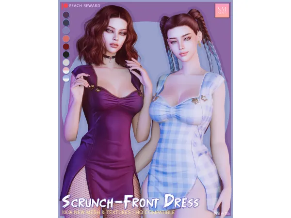 Alpha PEACH Scrunch Front Dress - The Sims 4 Custom Content
