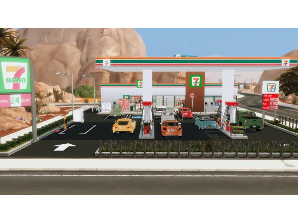 Mix 7 Eleven Gas Station by simsfinds - The Sims 4 Custom Content