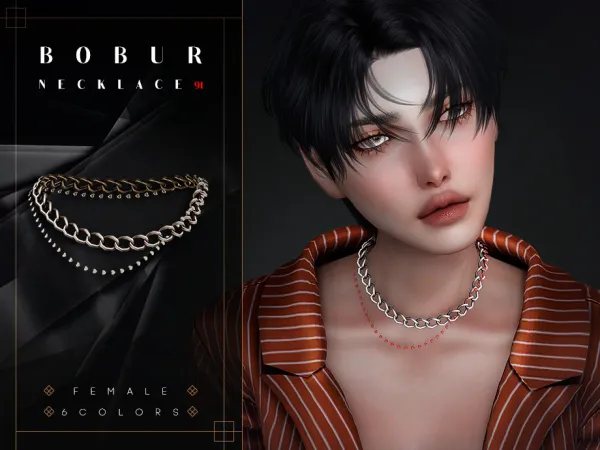 Alpha Double Chain Necklace by bobur - The Sims 4 Custom Content